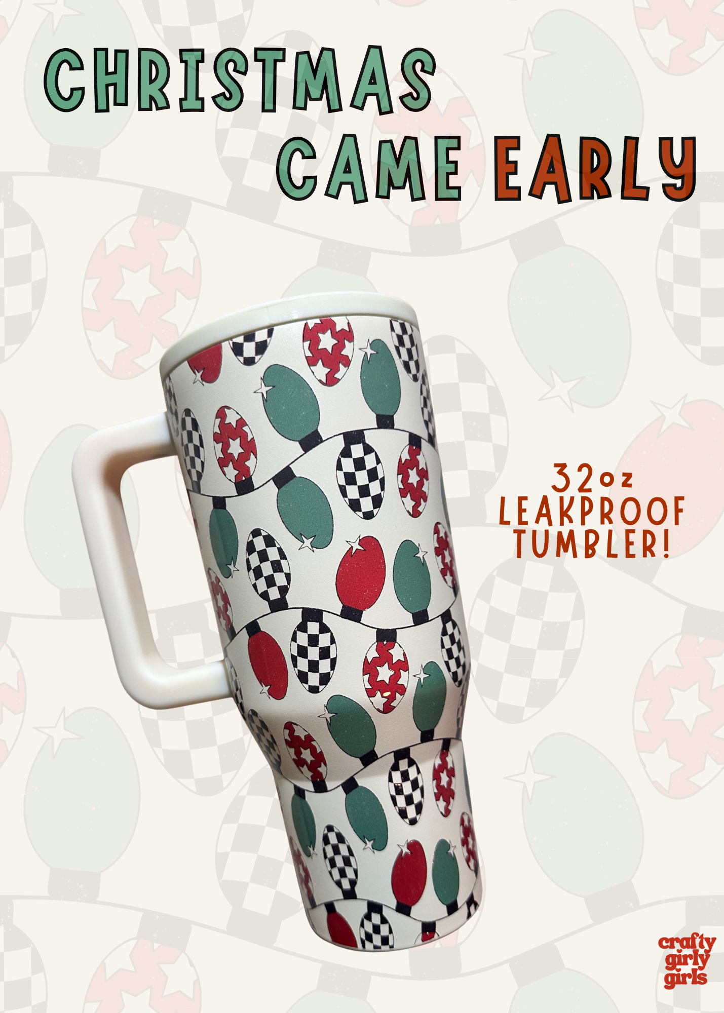 32oz Leak Proof Tumblers - UV Screen Printed - Checkered, Floral, Fall & Christmas