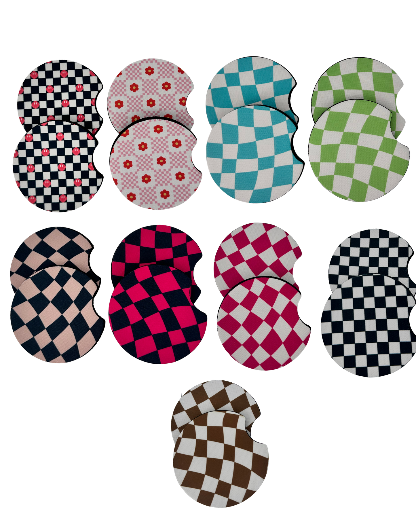 Wholesale 8 pack- Car Coaster 2pc Set- Unpackaged - Foam Polyester -Made with sublimation - Many Designs