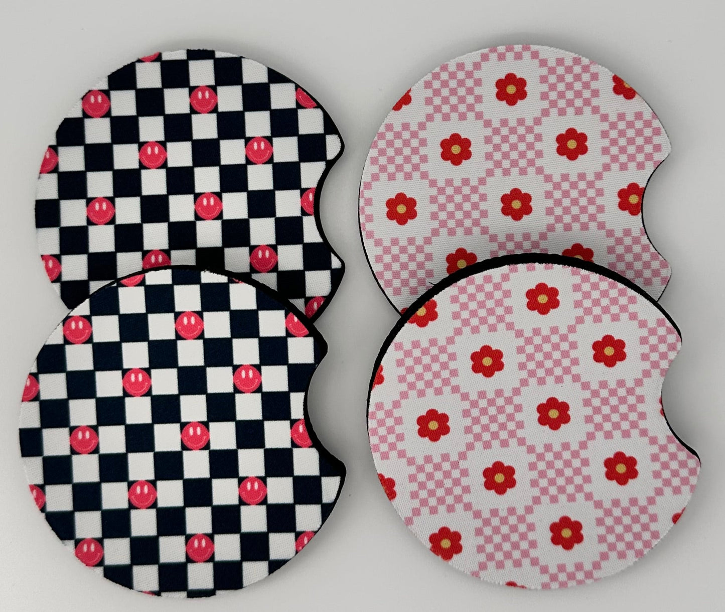 Wholesale 8 pack- Car Coaster 2pc Set- Unpackaged - Foam Polyester -Made with sublimation - Many Designs