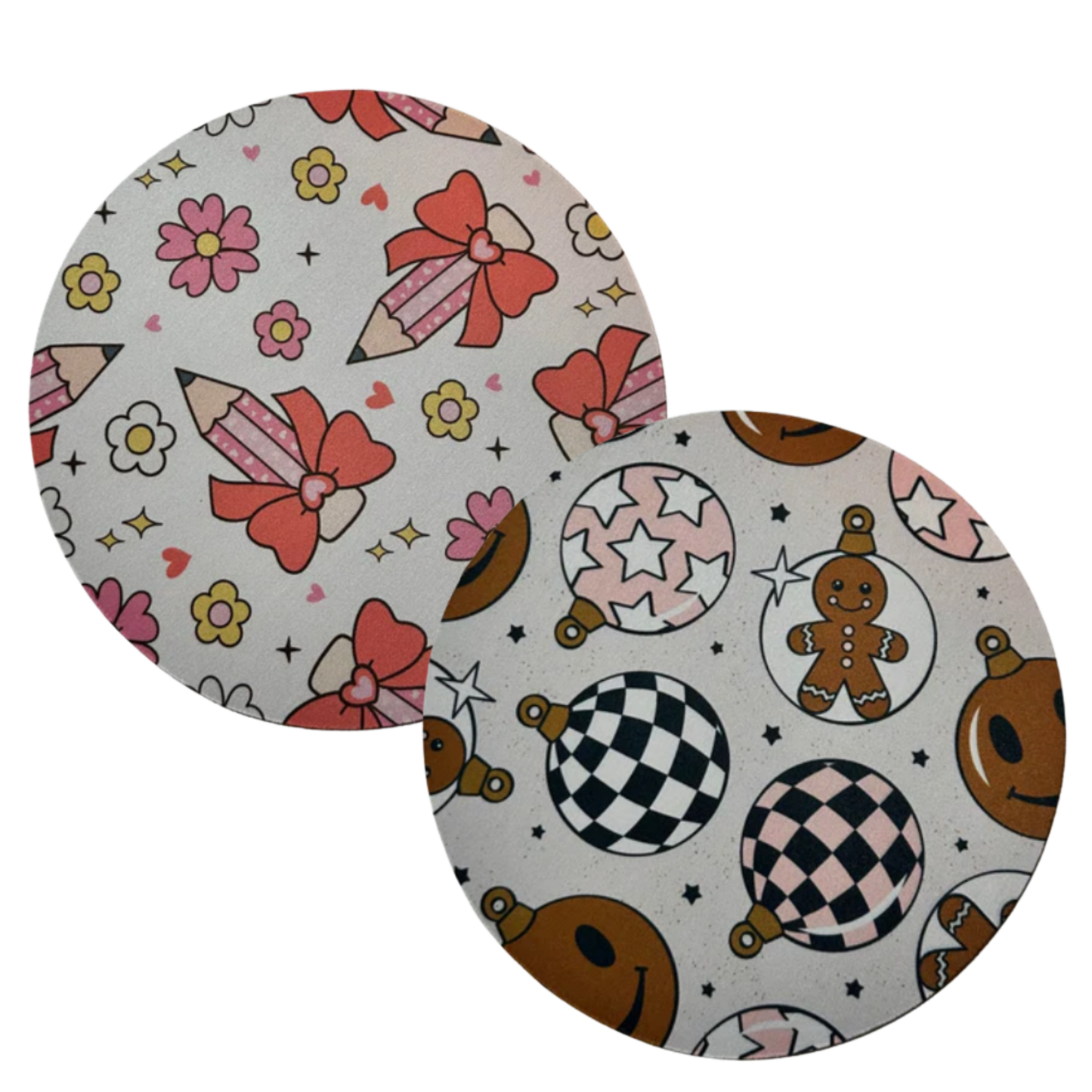 Handmade Computer Mousepads 8" Polyester. Checkered, Floral, Strawberry, Bows Sublimation Printed for Durability and Style