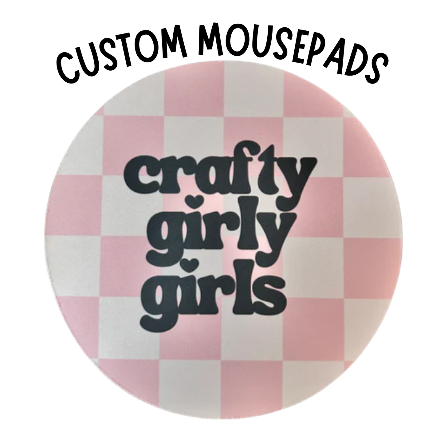 Handmade Computer Mousepads 8" Polyester. Checkered, Floral, Strawberry, Bows Sublimation Printed for Durability and Style