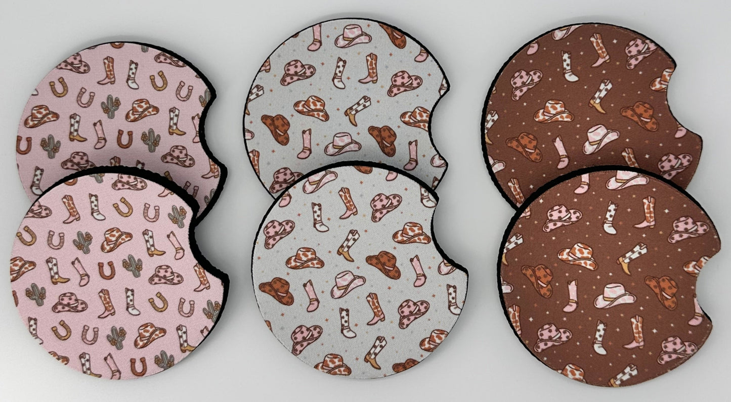 Wholesale 8 pack- Car Coaster 2pc Set- Unpackaged - Foam Polyester -Made with sublimation - Many Designs