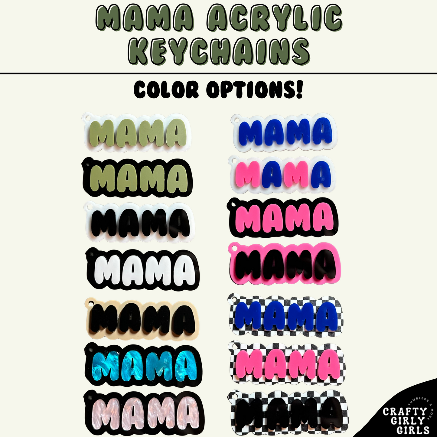 Acrylic Mama Keychains - Checkered, Neutral, Bright Design
