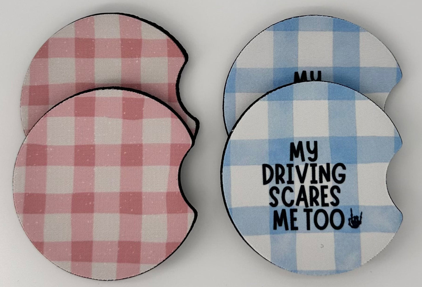Wholesale 8 pack- Car Coaster 2pc Set- Unpackaged - Foam Polyester -Made with sublimation - Many Designs