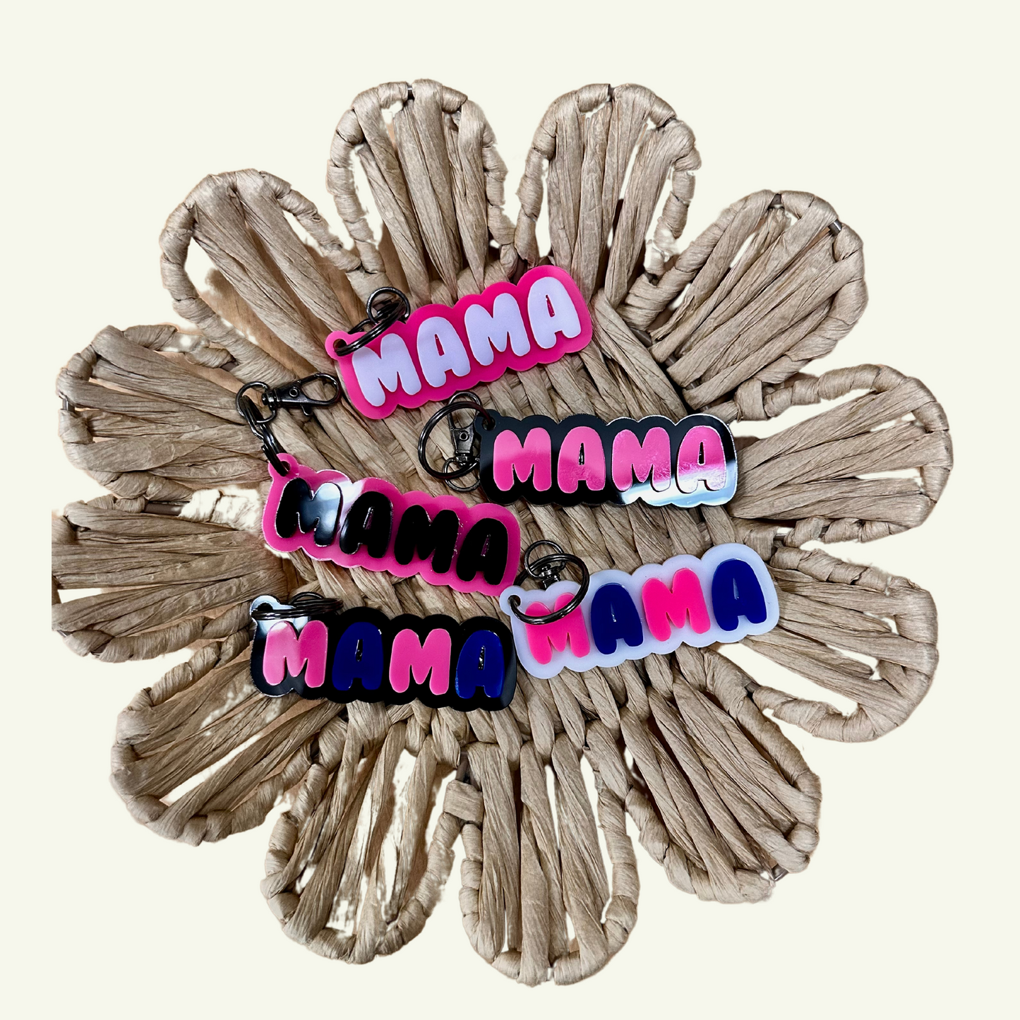 Acrylic Mama Keychains - Checkered, Neutral, Bright Design