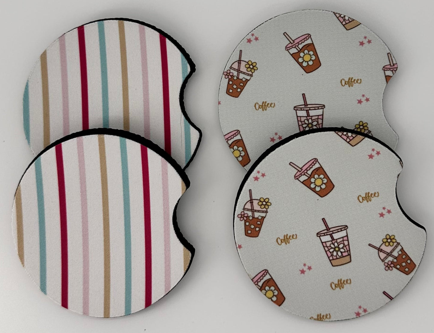 Wholesale 8 pack- Car Coaster 2pc Set- Unpackaged - Foam Polyester -Made with sublimation - Many Designs