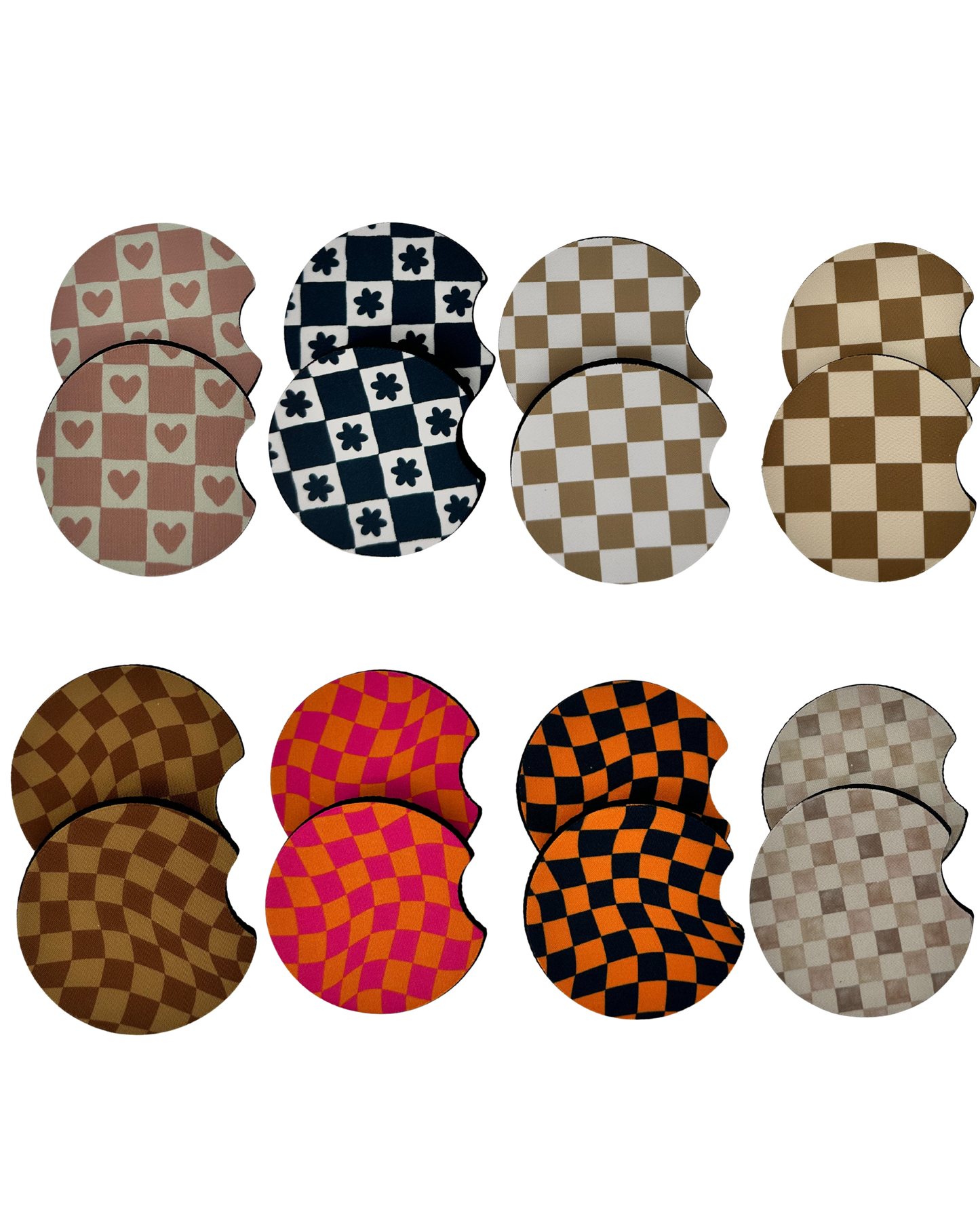 Wholesale 8 pack- Car Coaster 2pc Set- Unpackaged - Foam Polyester -Made with sublimation - Many Designs
