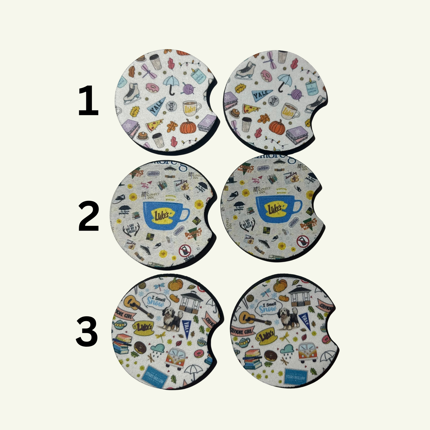 Wholesale 8 pack- Car Coaster 2pc Set- Unpackaged - Foam Polyester -Made with sublimation - Many Designs