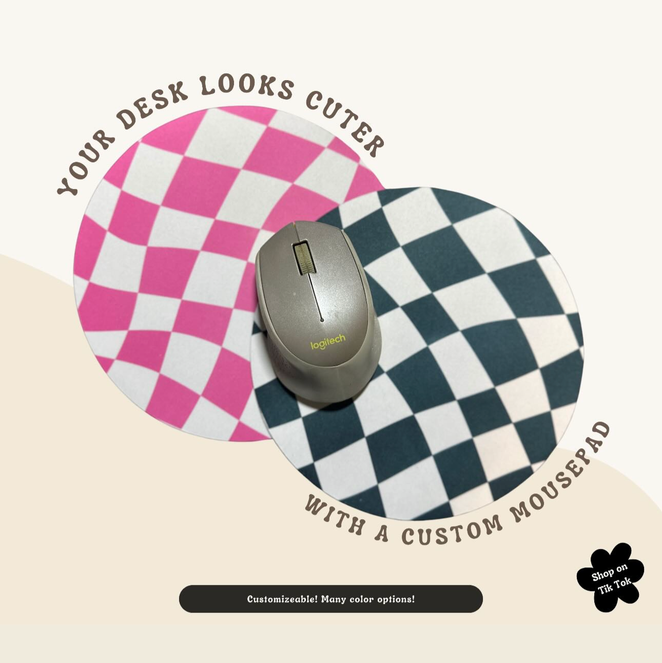 Handmade Computer Mousepads 8" Polyester. Checkered, Floral, Strawberry, Bows Sublimation Printed for Durability and Style
