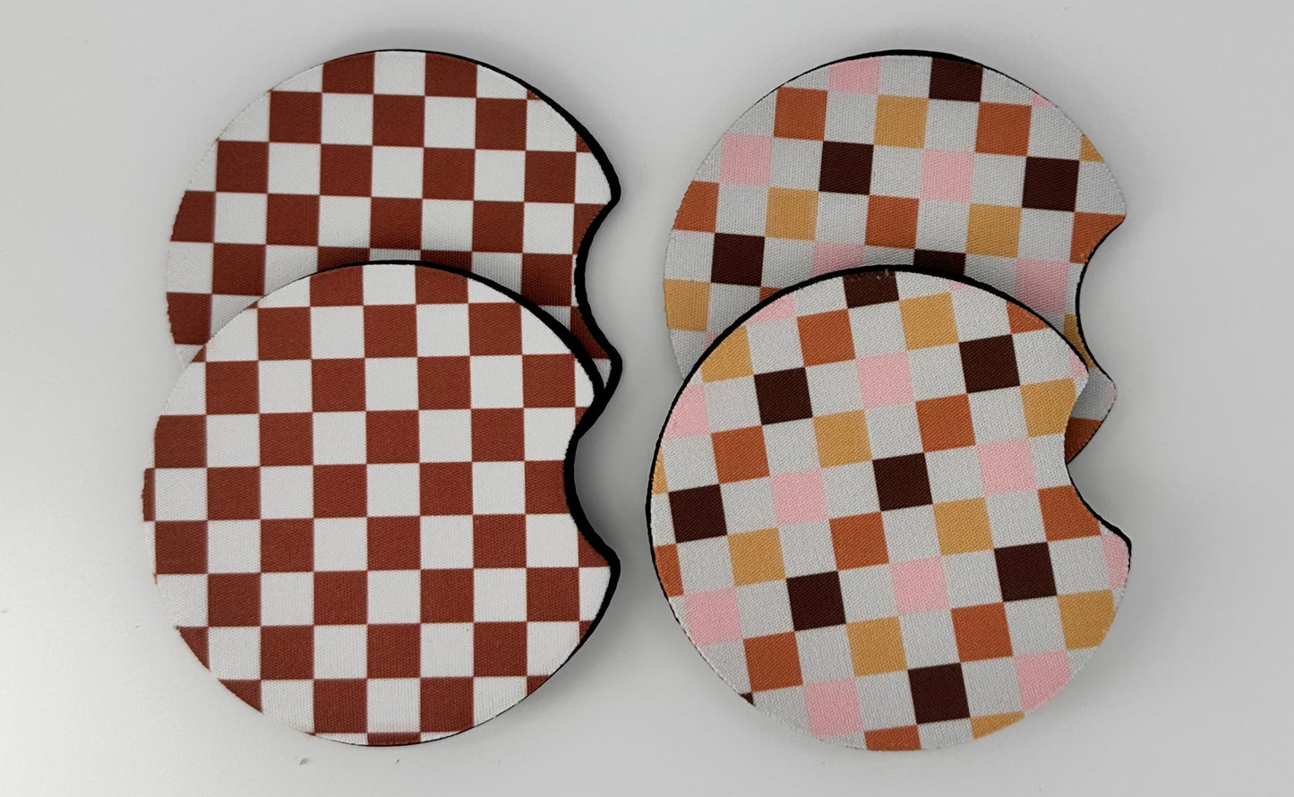 Wholesale 8 pack- Car Coaster 2pc Set- Unpackaged - Foam Polyester -Made with sublimation - Many Designs