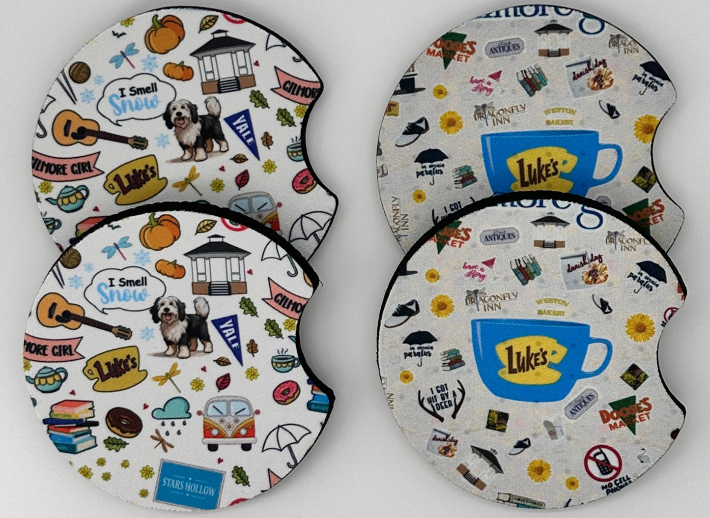 Wholesale 8 pack- Car Coaster 2pc Set- Unpackaged - Foam Polyester -Made with sublimation - Many Designs