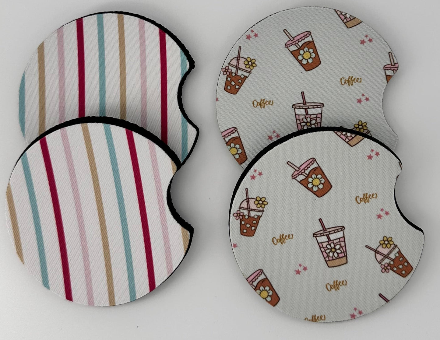 Wholesale 8 pack- Car Coaster 2pc Set- Unpackaged - Foam Polyester -Made with sublimation - Many Designs
