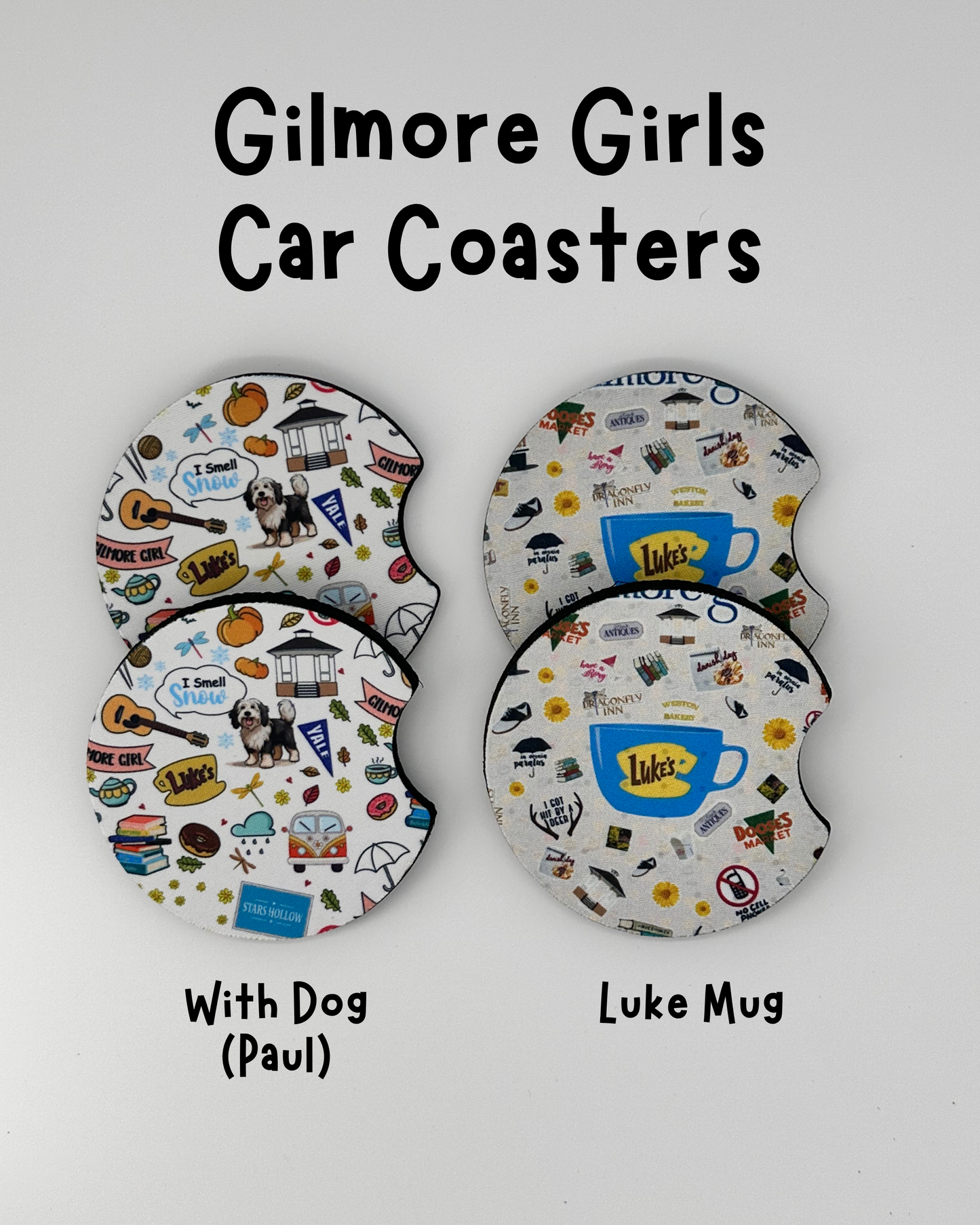 Wholesale 8 pack- Car Coaster 2pc Set- Unpackaged - Foam Polyester -Made with sublimation - Many Designs