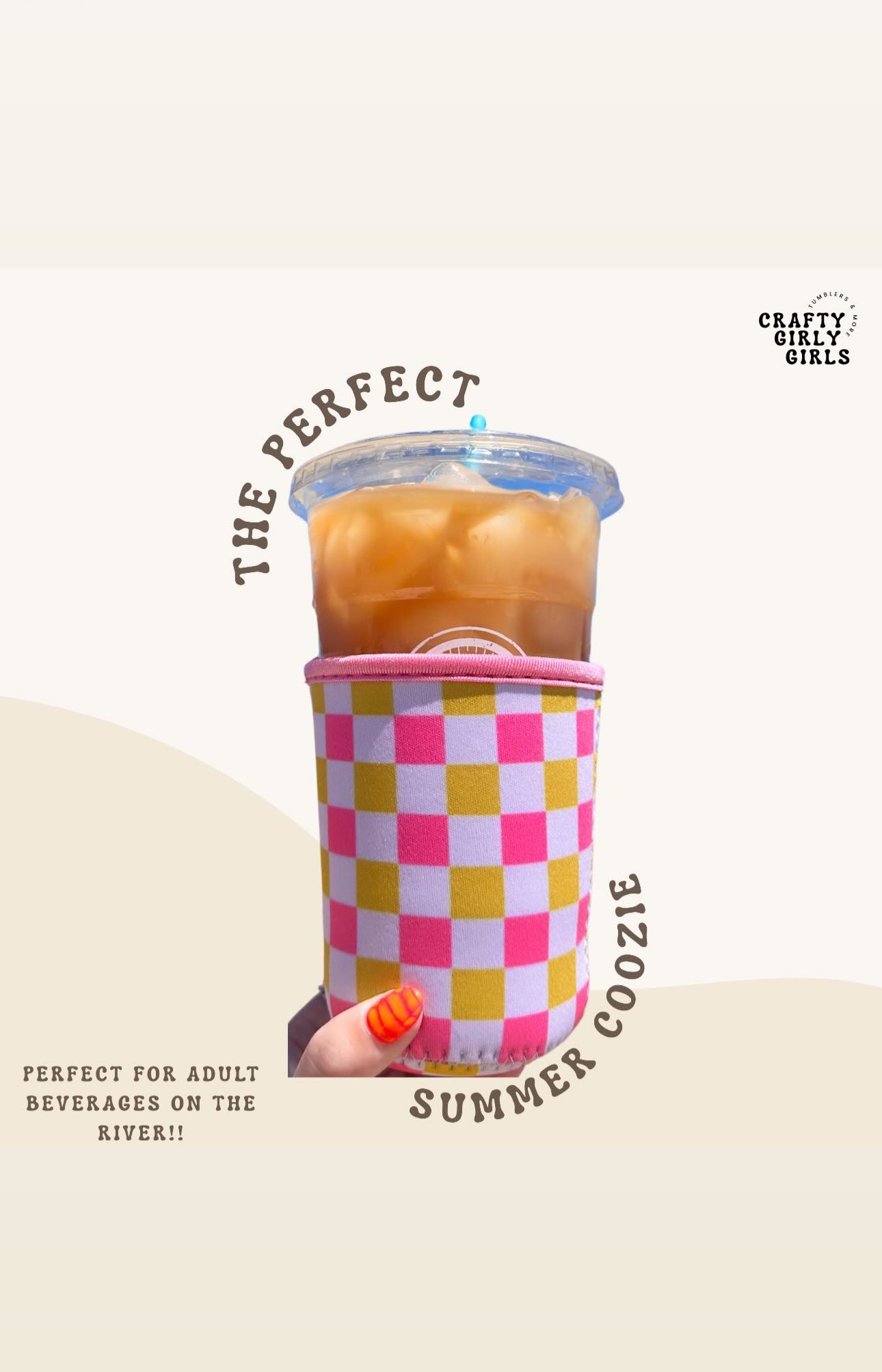 Hot Pink/Yellow Checkered Coffee Sleeve Coozies - Sweat Proof & Cute