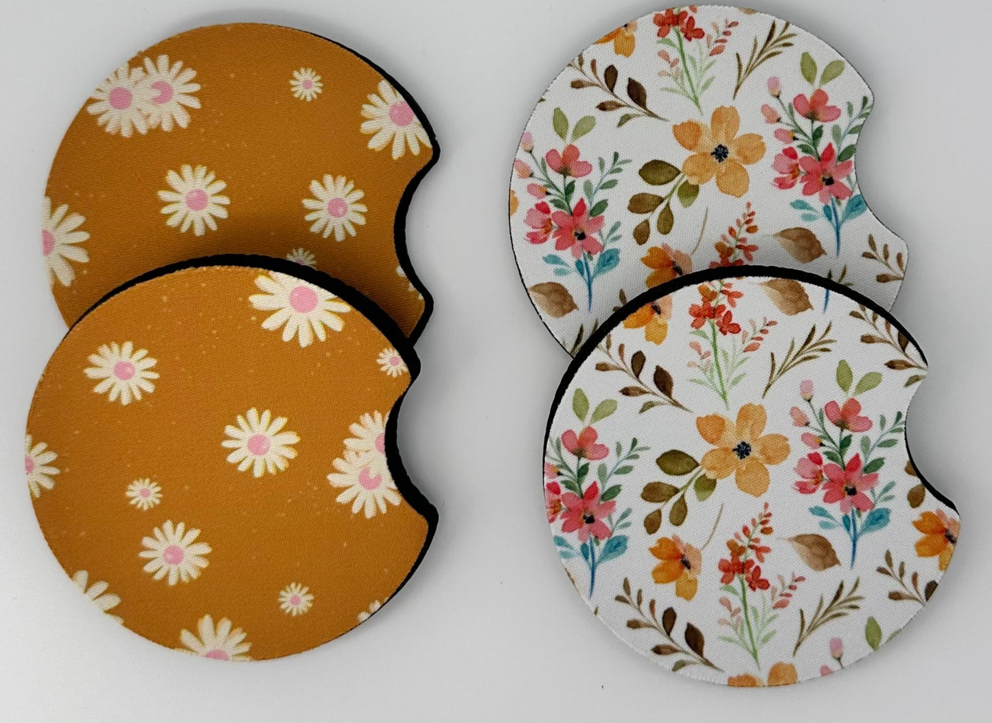 Wholesale 8 pack- Car Coaster 2pc Set- Unpackaged - Foam Polyester -Made with sublimation - Many Designs