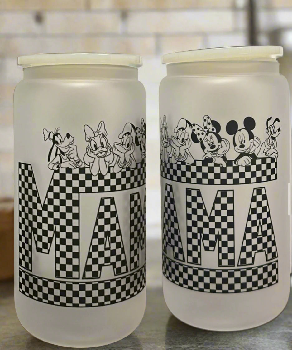 Mama Disney Frosted Glass Cup - Lid & Straw Included