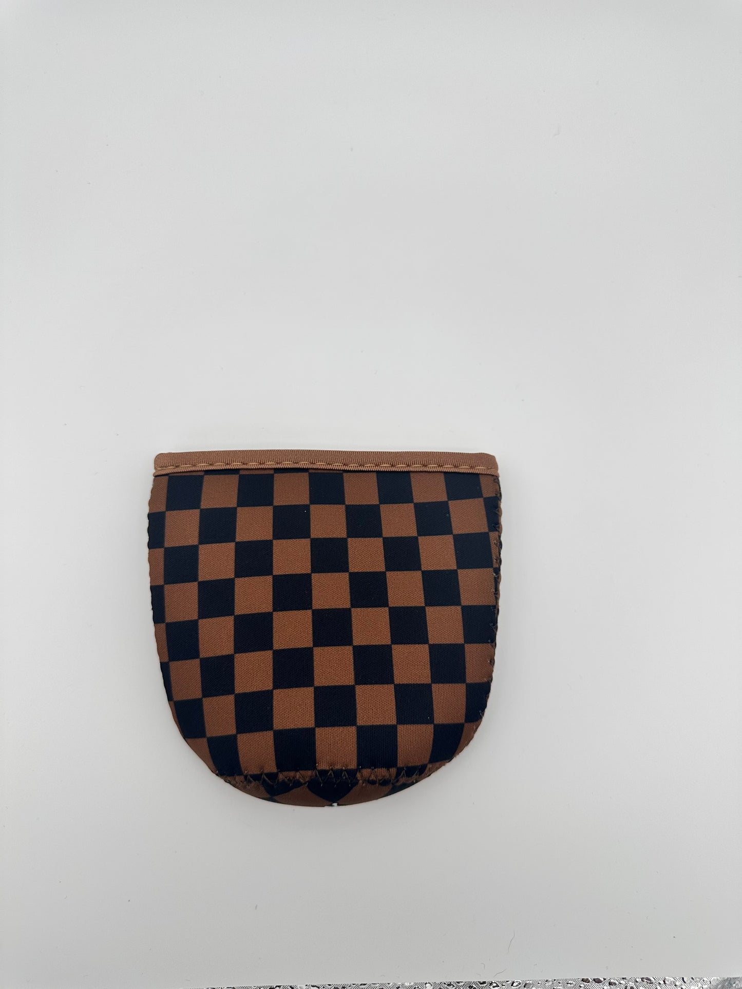 Brown/Black Checkered Coffee Sleeve Coozies - Sweat Proof & Cute
