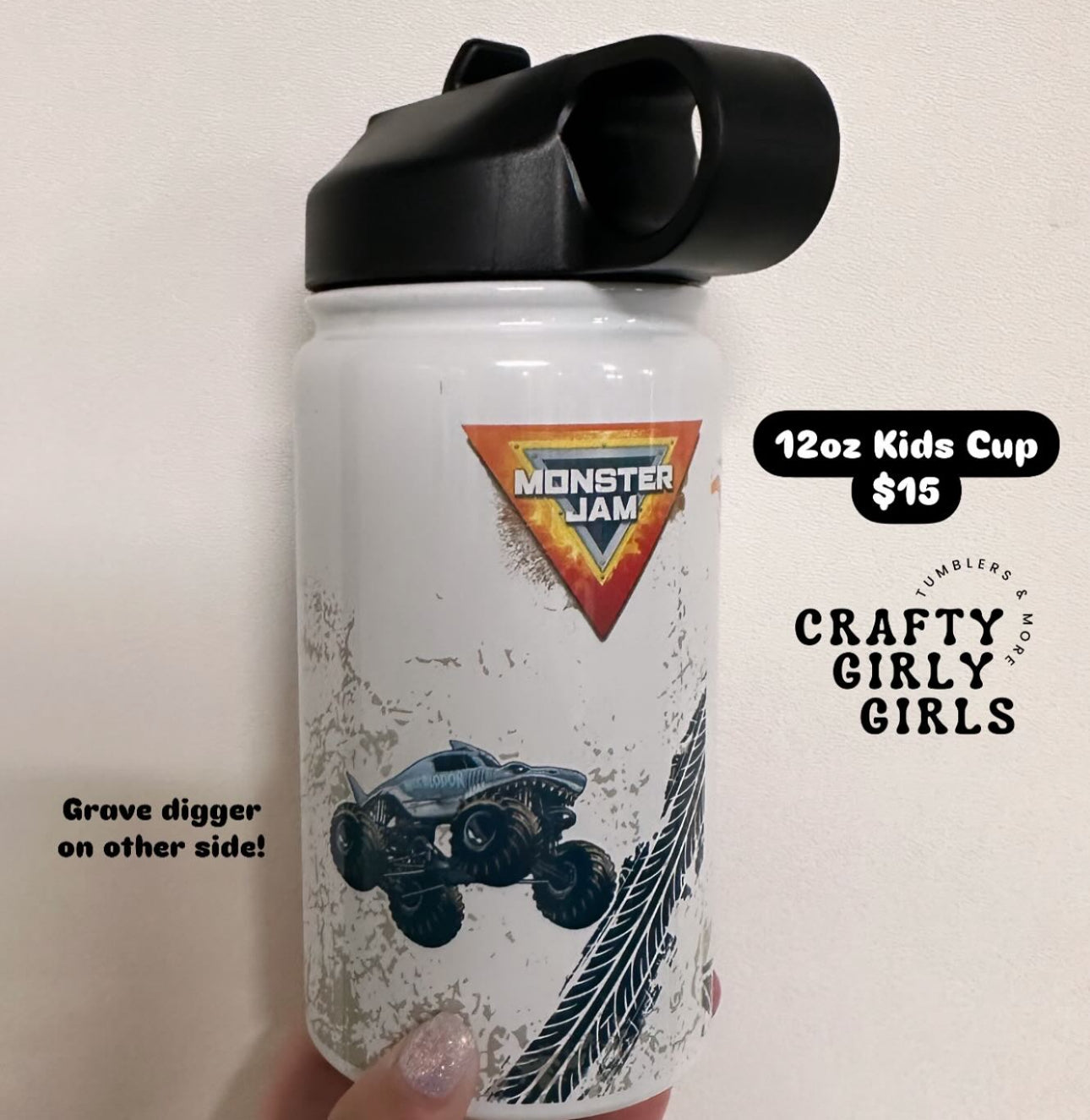 Monster Jam Truck 12oz Stainless Steel Kids Cup - Grave Digger, Megladon