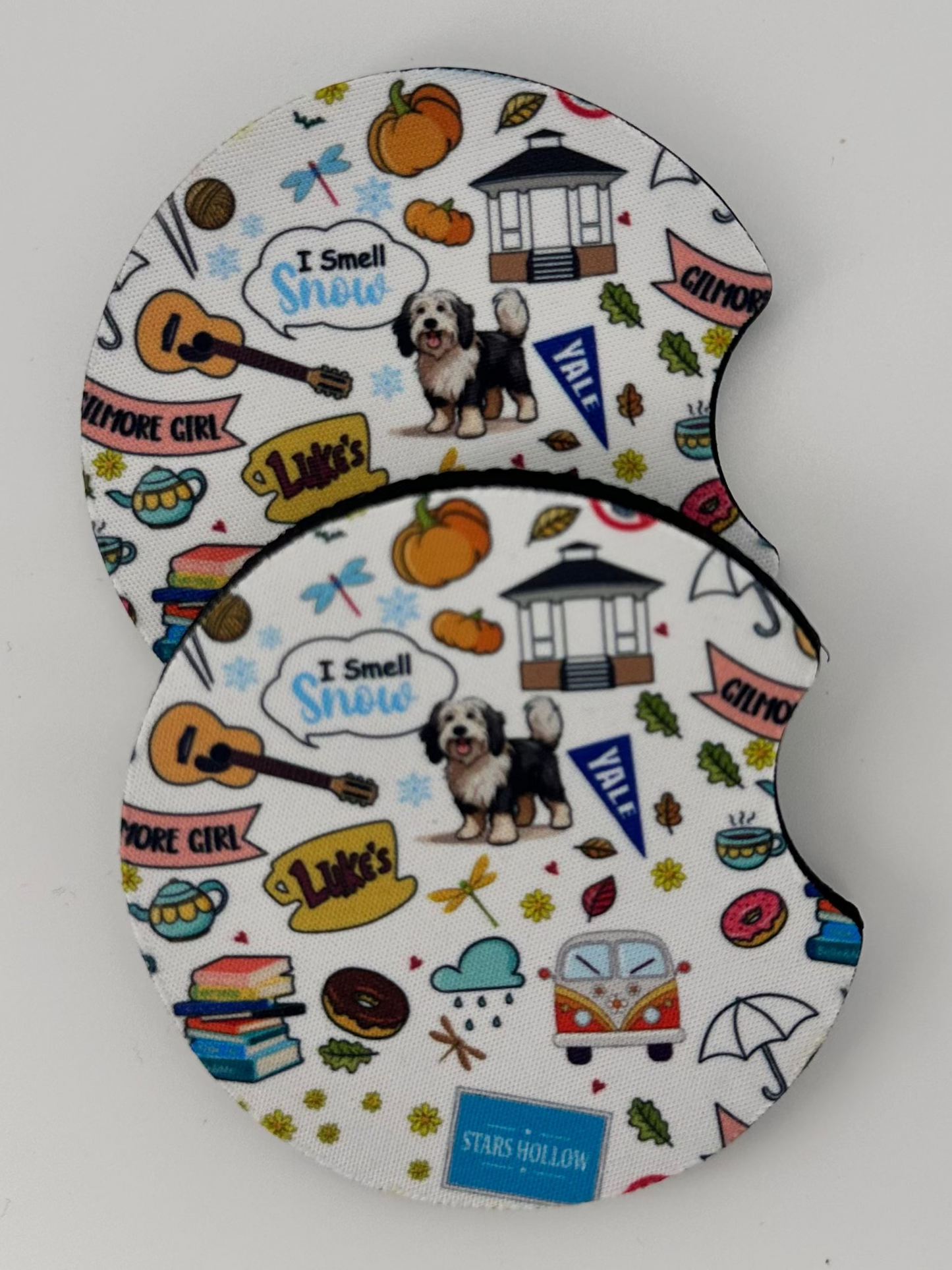 Wholesale 8 pack- Car Coaster 2pc Set- Unpackaged - Foam Polyester -Made with sublimation - Many Designs