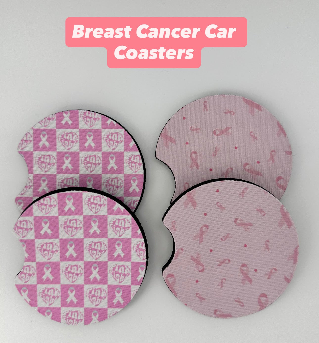 Breast Cancer Car Coasters - 2 Designs - 1 Pack 2pc