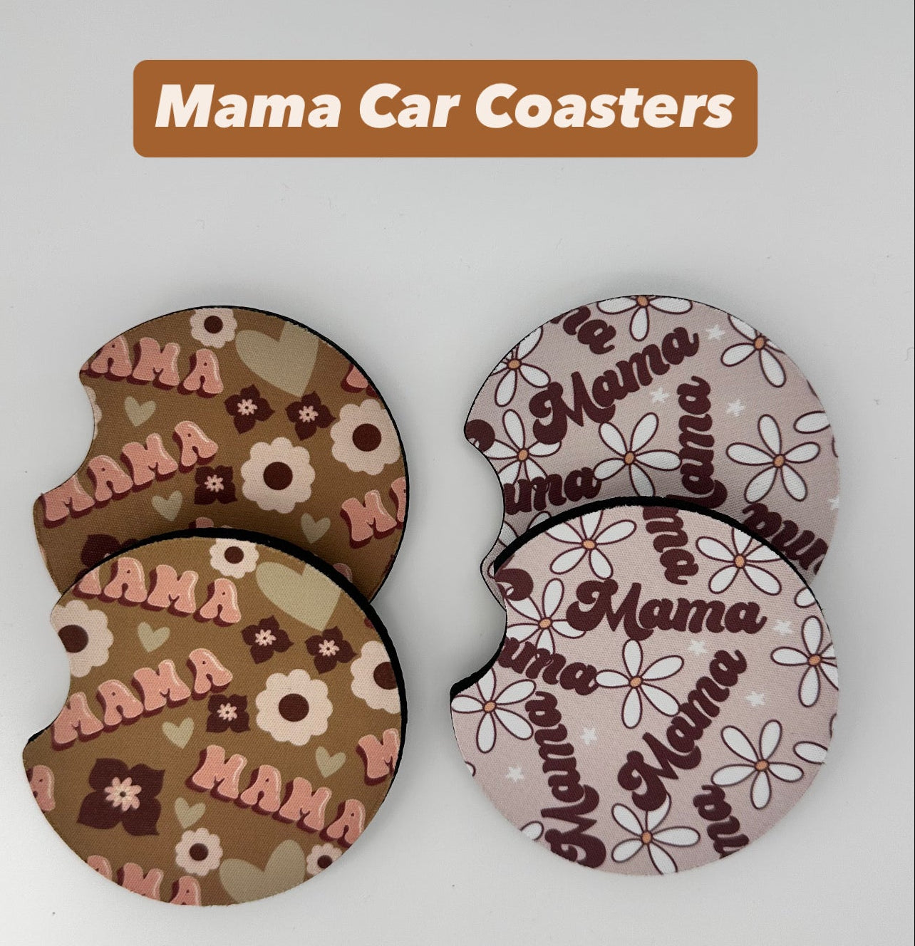 Mama Floral Car Coasters - 2 Designs - 1 Pack 2pc