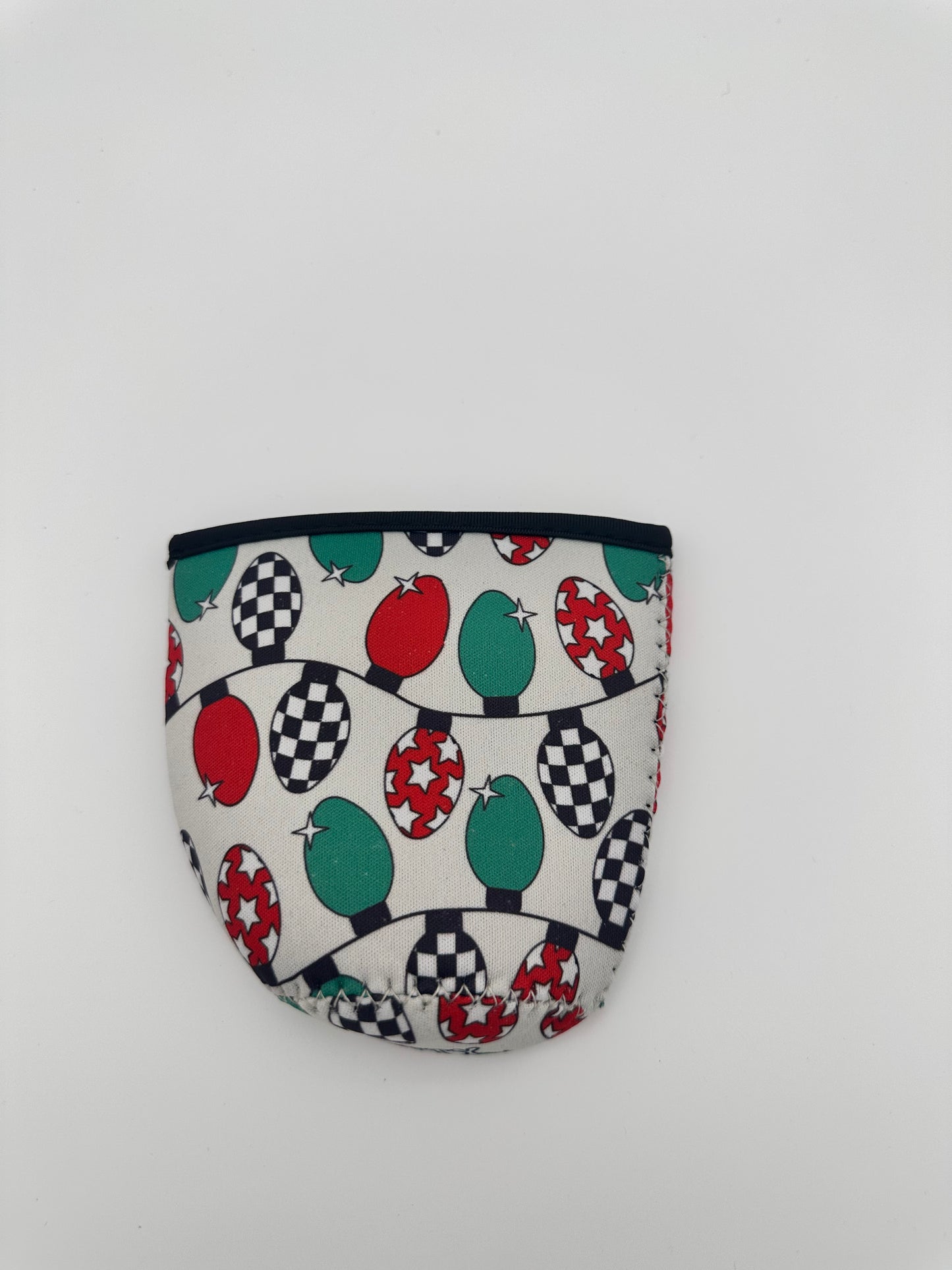 Christmas Light Bulbs Checkered Coffee Sleeve Coozies - Sweat Proof & Cute