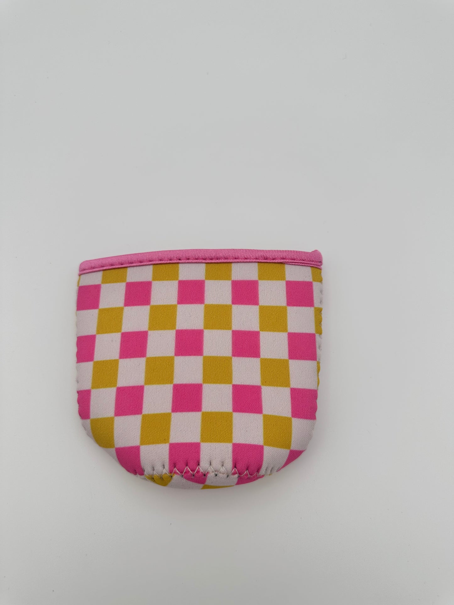Hot Pink/Yellow Checkered Coffee Sleeve Coozies - Sweat Proof & Cute