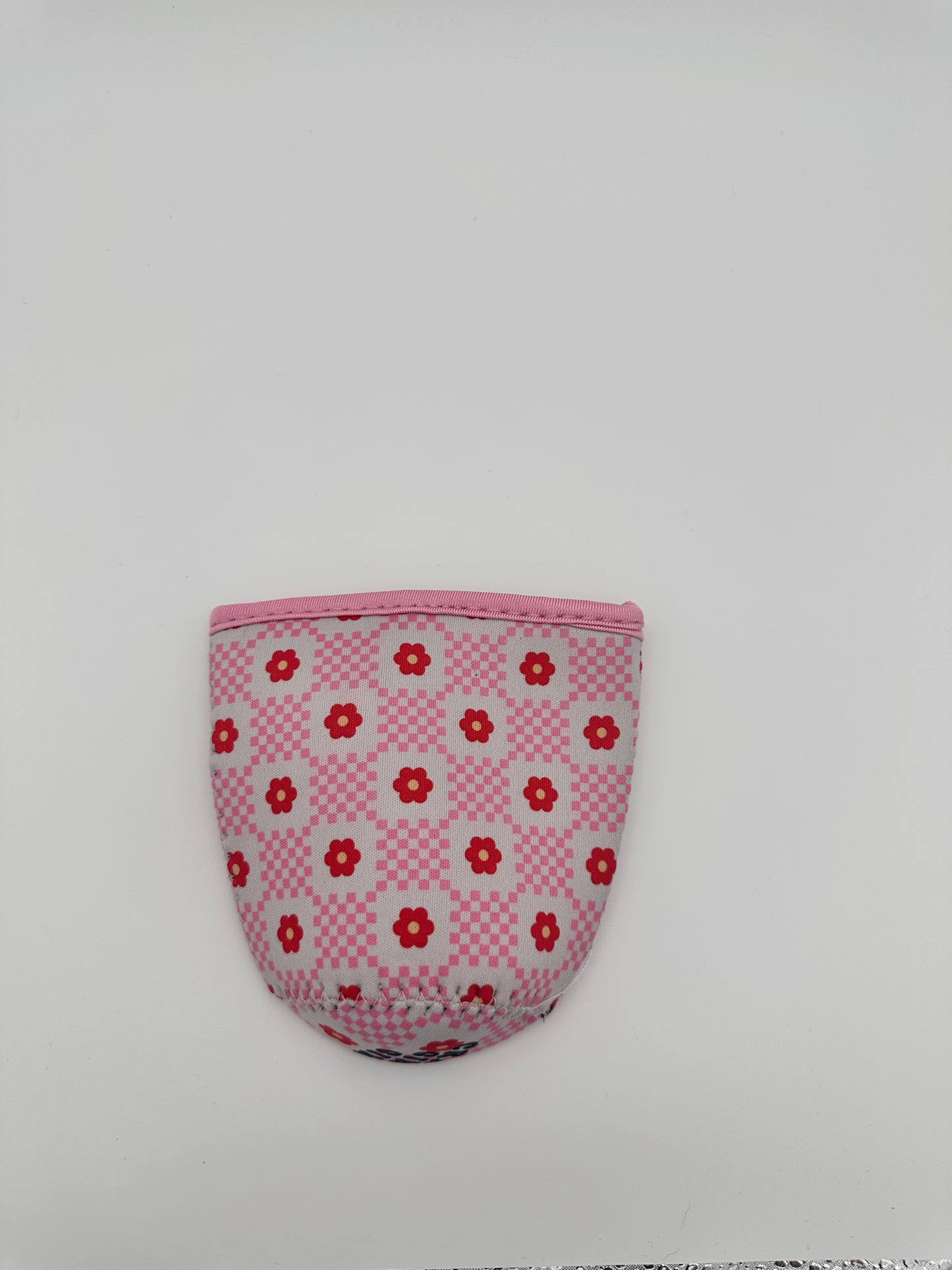 Pink Floral Checkered Coffee Sleeve Coozies - Sweat Proof & Cute