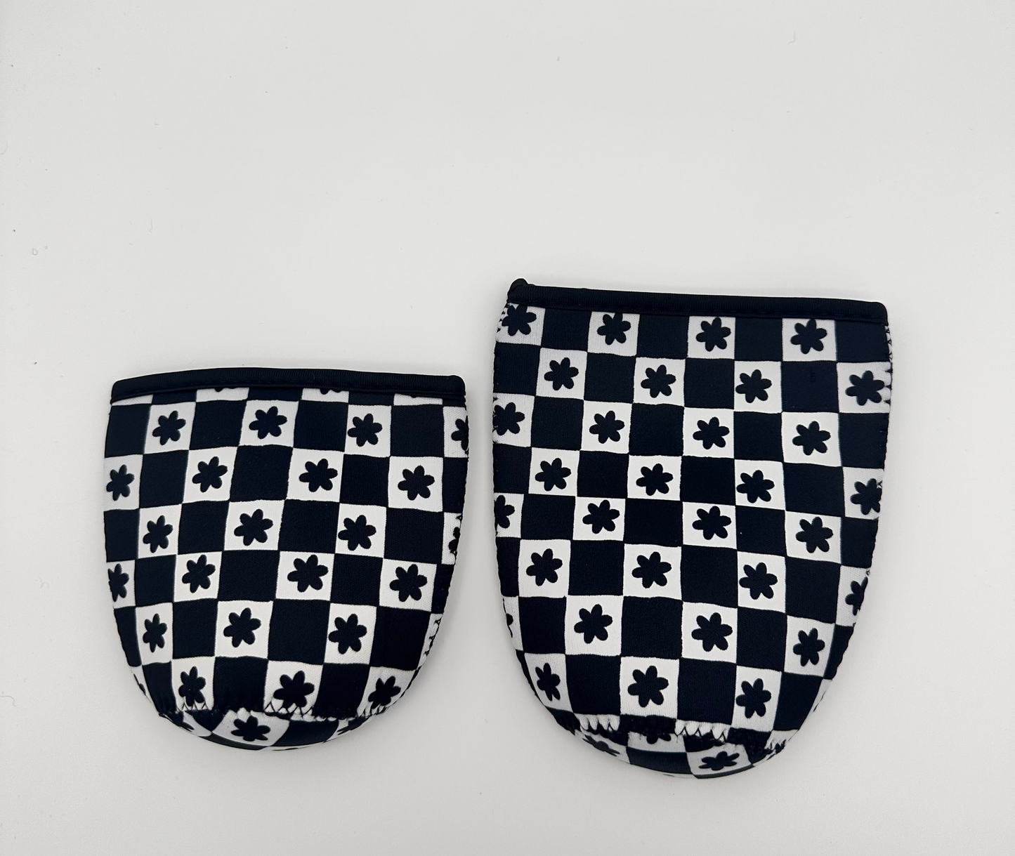 Black Floral Checkered SHORT & TALL Coffee Sleeve Coozies - Sweat Proof & Cute