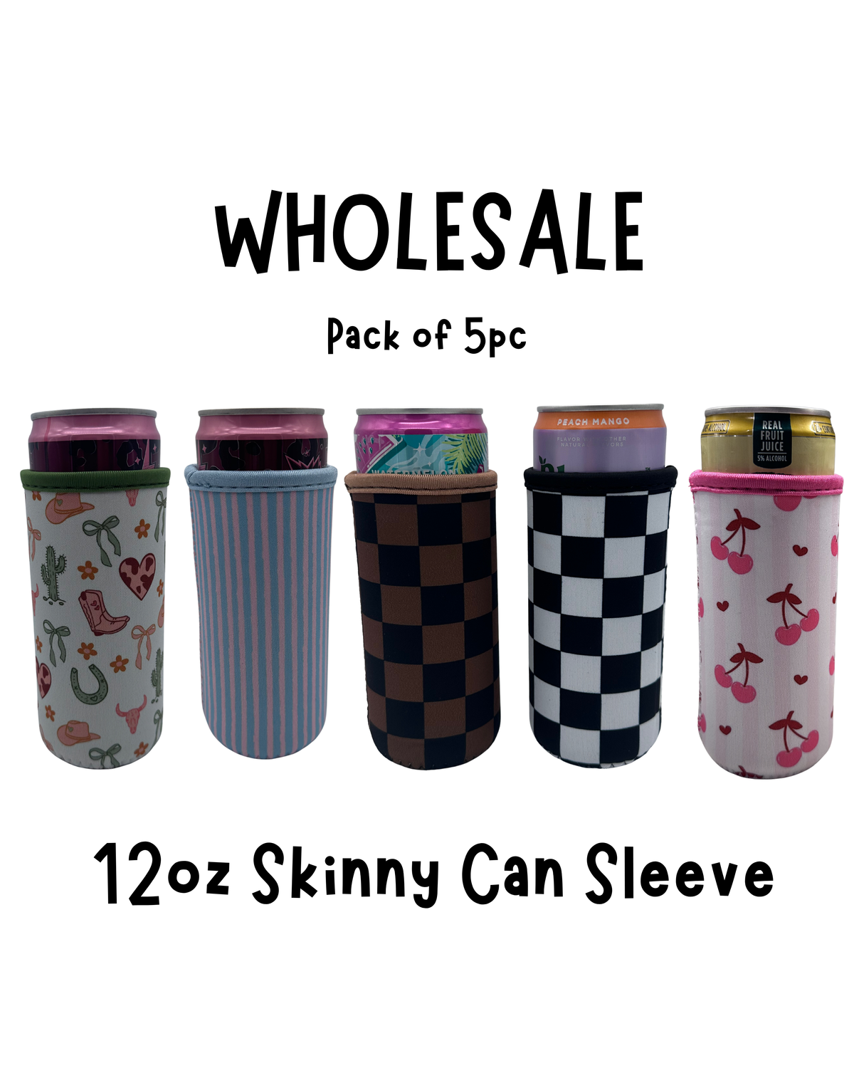 Wholesale 12oz Slim/Soda Can Sleeves I 5pc Pack | Reusable Drink Cooler