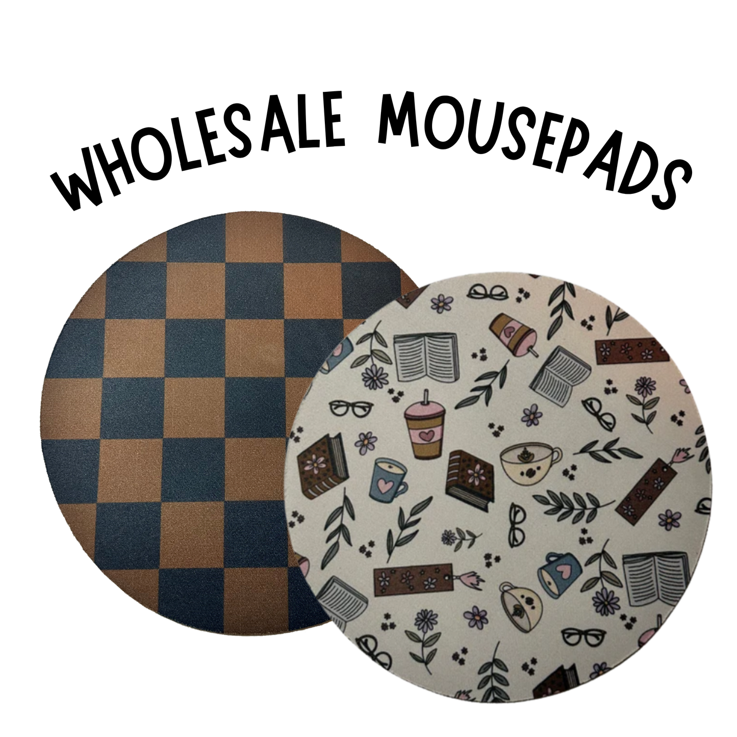 Wholesale Pack of 5 - Handmade Computer Mousepads 8" Polyester. Checkered, Floral, Strawberry, Bows Sublimation Printed for Durability and Style