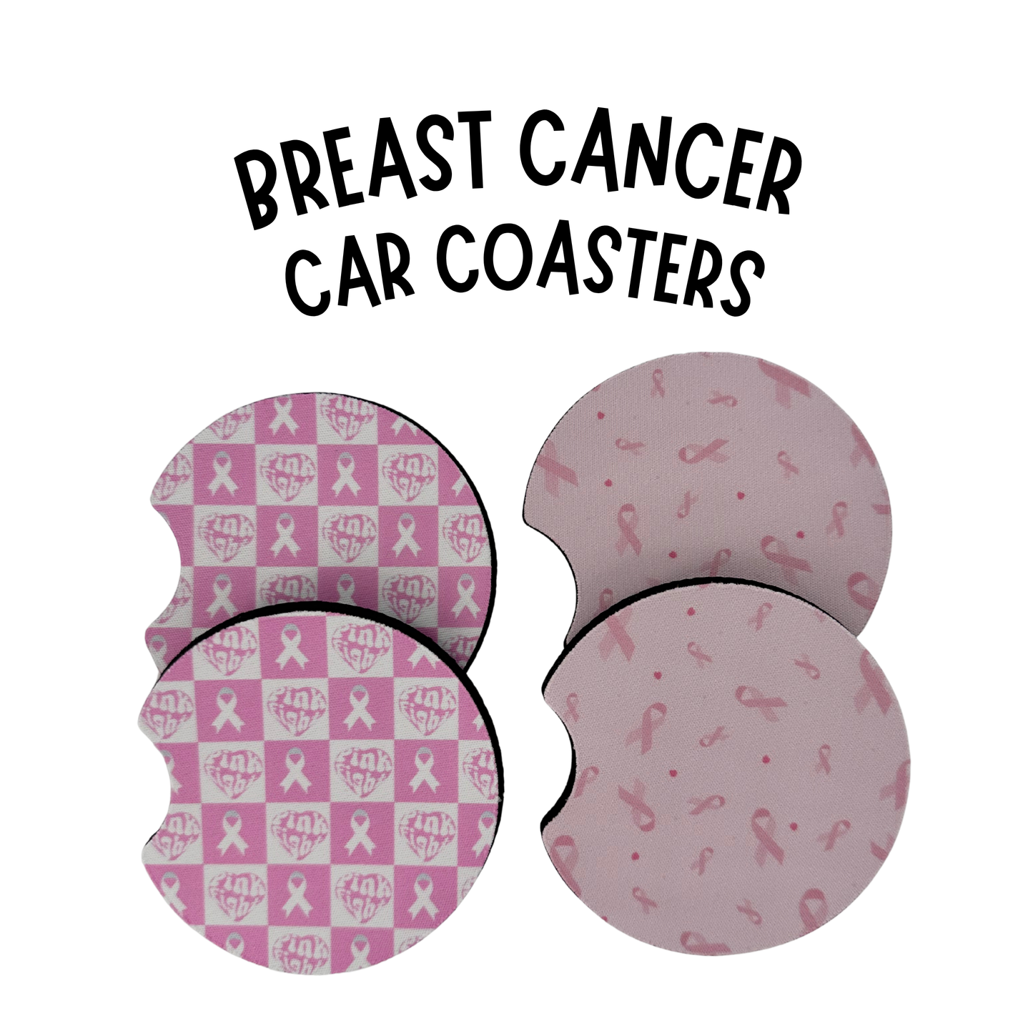 Breast Cancer Car Coasters - 2 Designs - 1 Pack 2pc