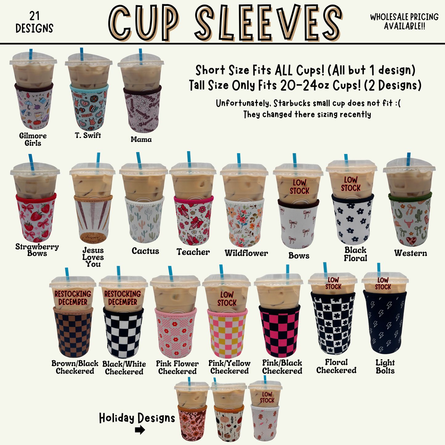 Strawberry & Bows Coffee Sleeve Coozie - Sweat Proof & Cute