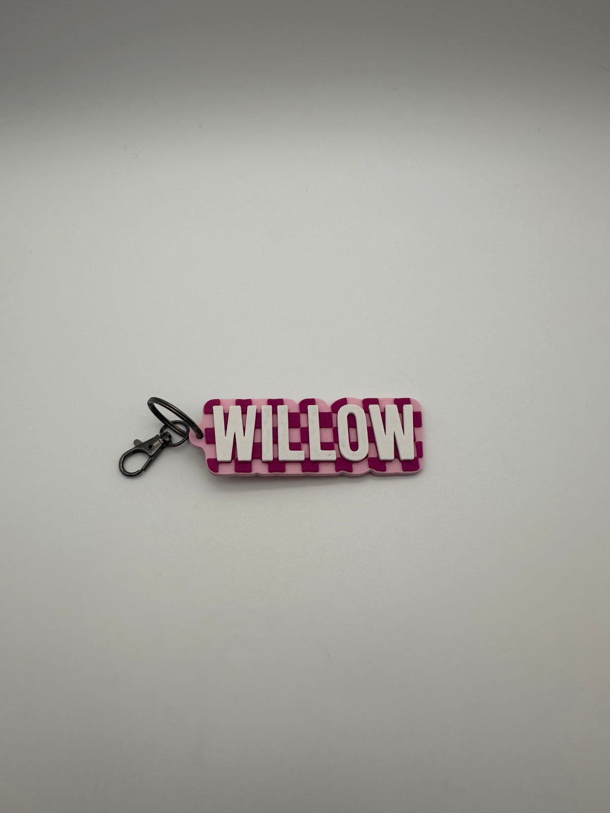 Pink Personalized Checkerboard Keychain
