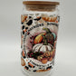 Fall Bonfire Clear Glass Cup -16oz with lid + straw! UV DECAL