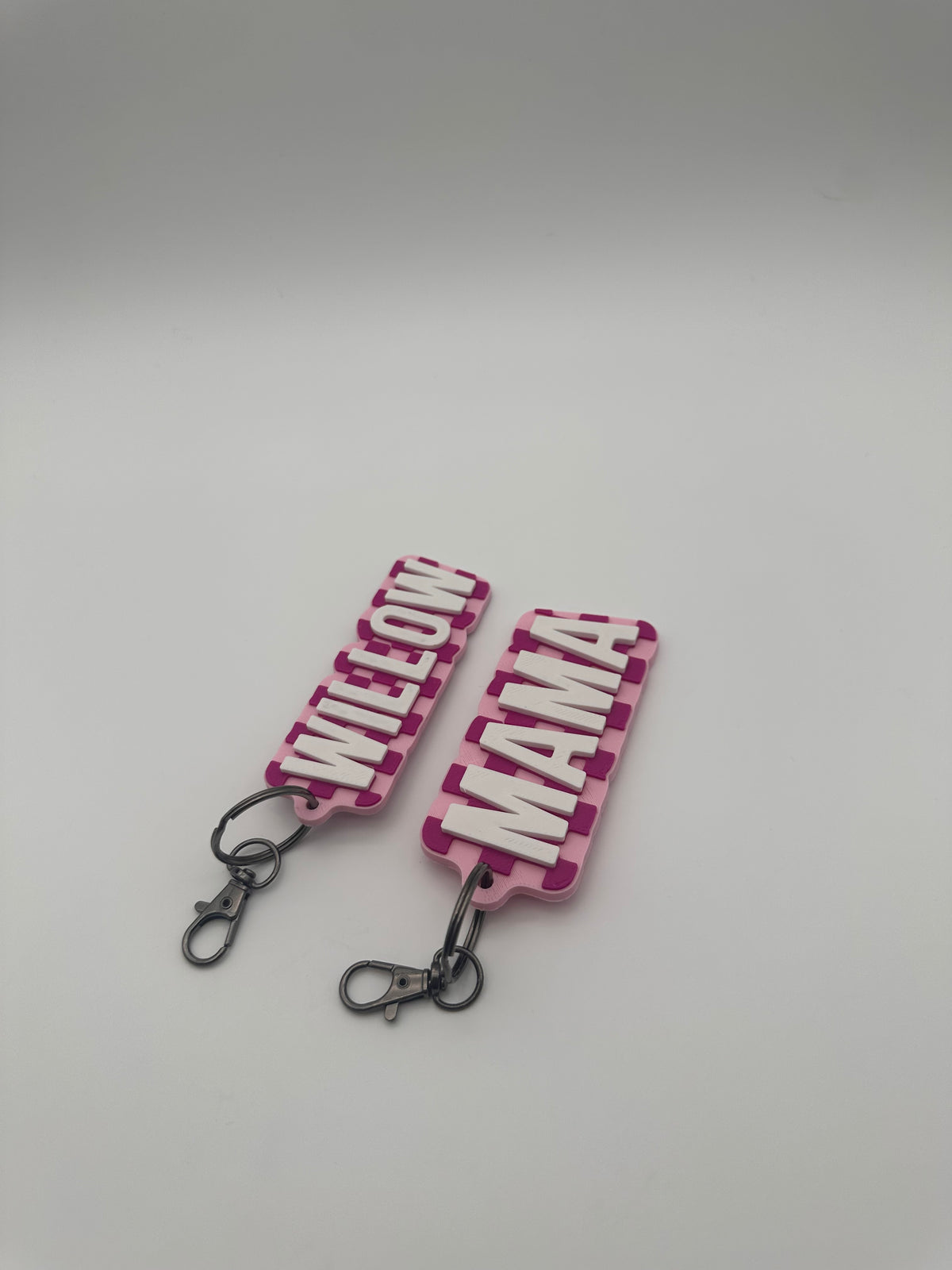 Pink Personalized Checkerboard Keychain