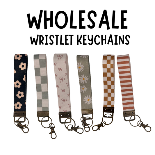 WHOLESALE QTY 6 Wrist Keychain Lanyard, Car Fob Holder. Wristlet Keychain, Checkered, Bows, Floral Designs. Canvas Thick Material Durable