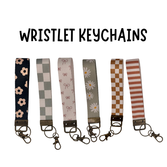Wrist Keychain Lanyard, Car Fob Holder. Wristlet Keychain, Checkered, Bows, Floral Designs. Canvas Thick Material Durable