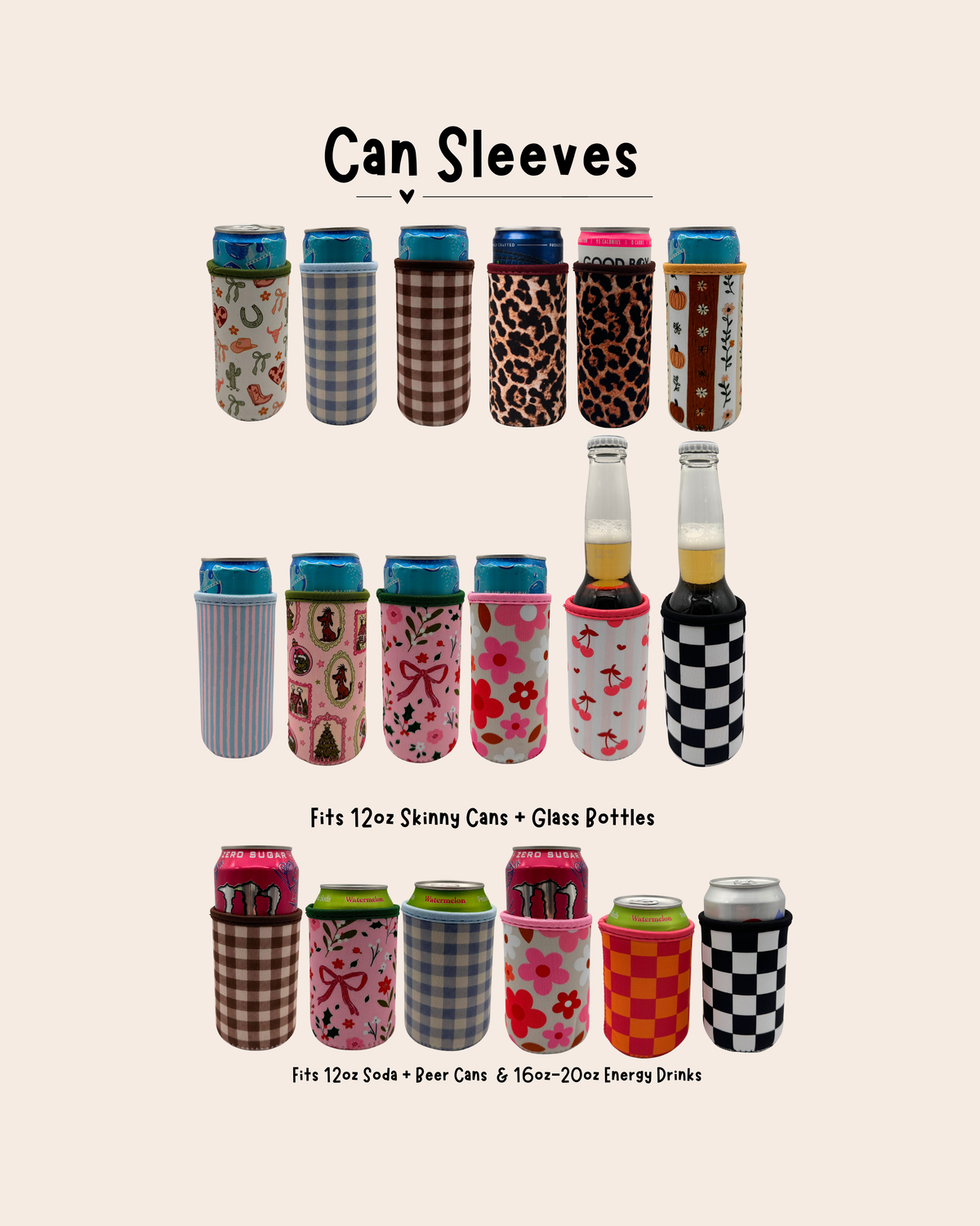 12oz Can Sleeve | 1pc| Fits Slim + Regular Soda Cans | Cute Reusable Drink Cooler
