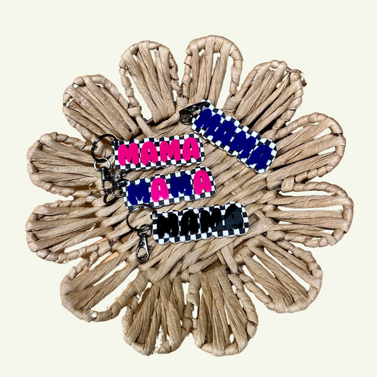 Acrylic Mama Keychains - Checkered, Neutral, Bright Design
