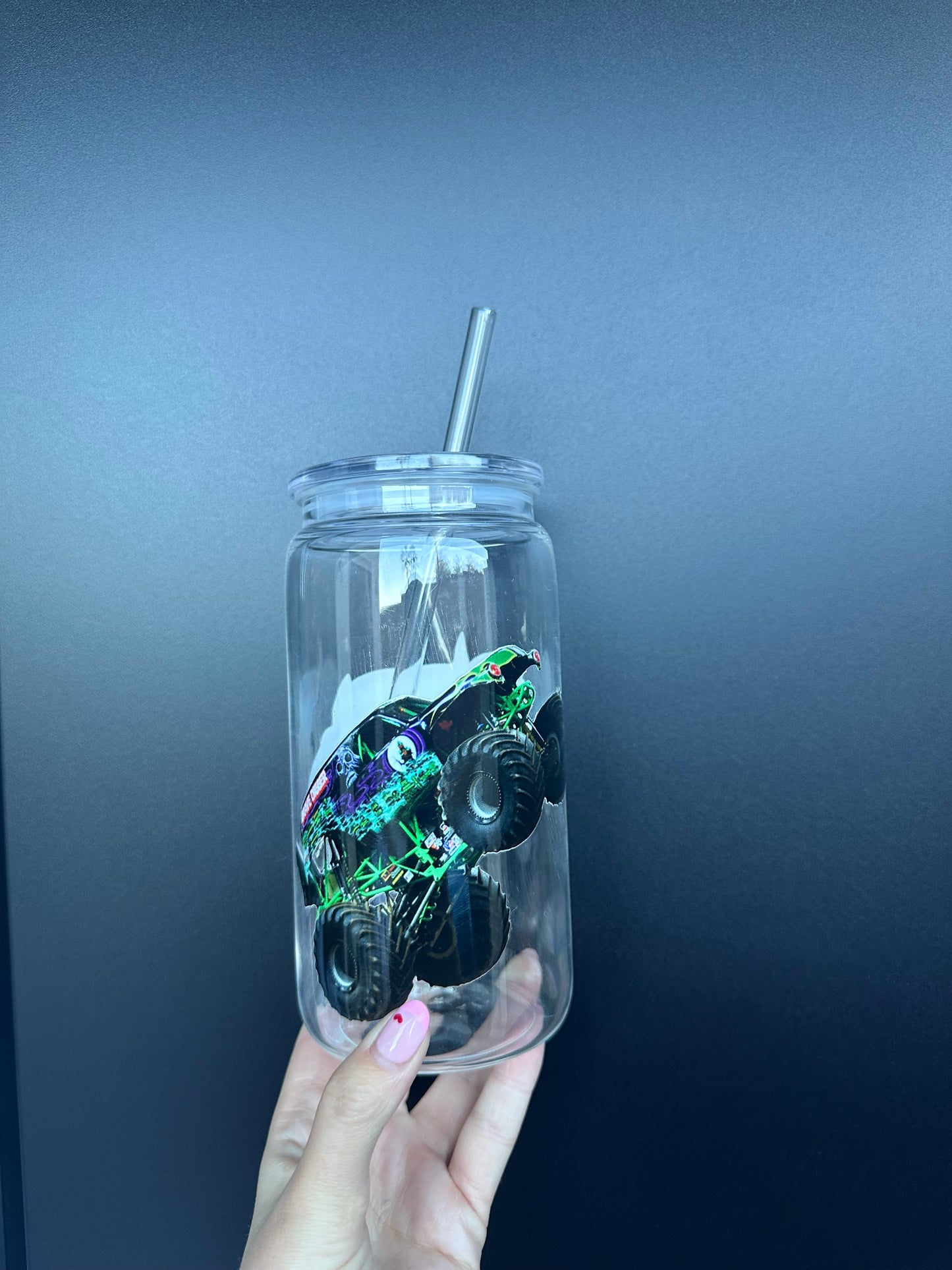 Grave Digger & Megalodon- Plastic Cup w/ Straw UV VINYL