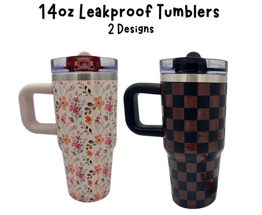14oz Kids Leak Proof Tumblers -UV Screen Printed - Checkered & Floral