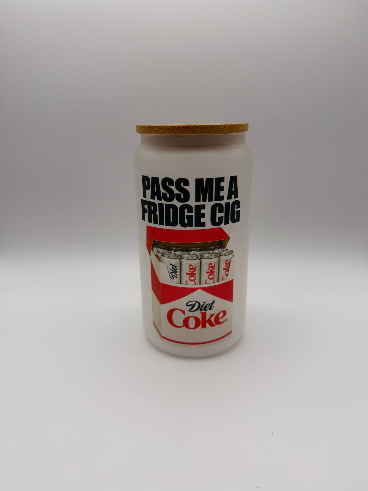 Pass Me a Fridge Cig Glass Cup | Diet Coke Inspired Soda Glass with Lid & Straw | Cute Drinkware