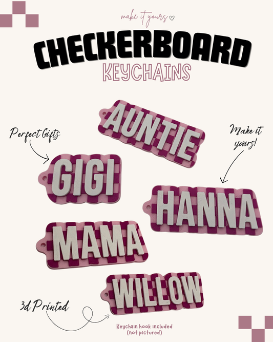 Pink Personalized Checkerboard Keychain