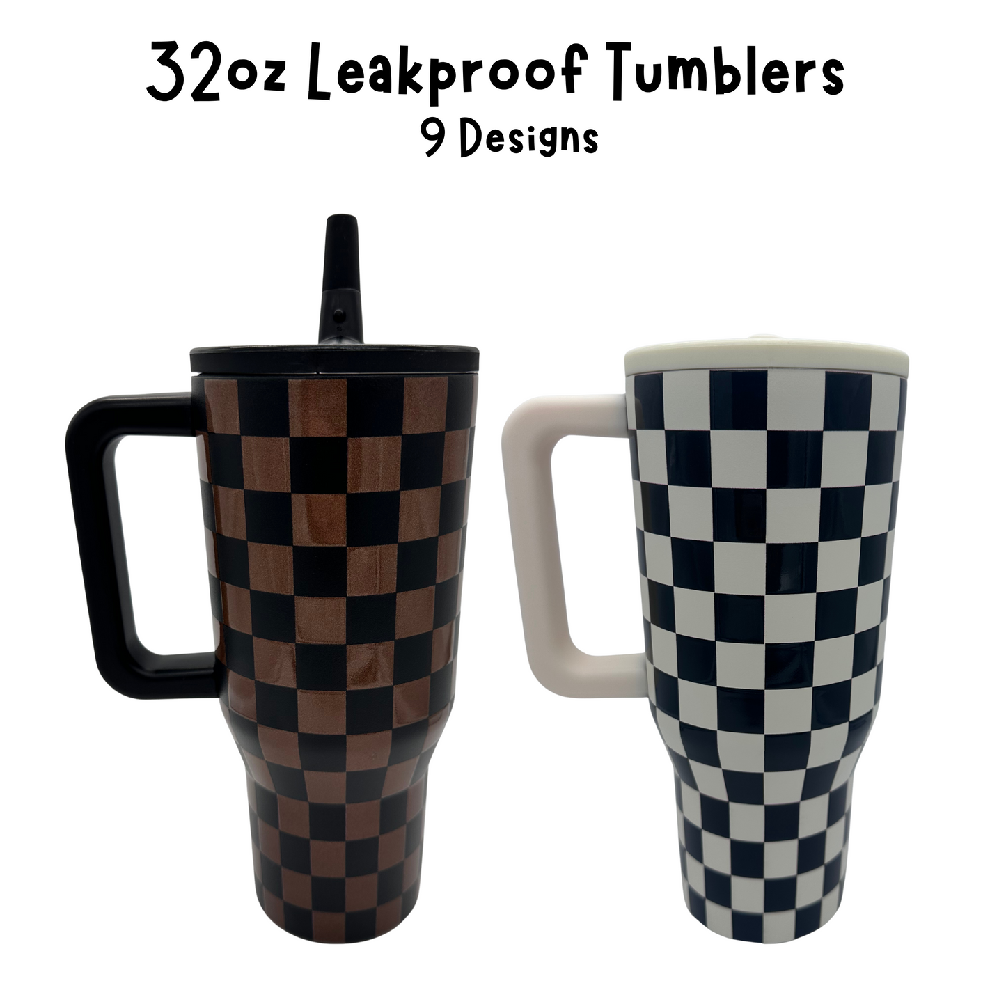 32oz Leak Proof Tumblers - UV Screen Printed - Checkered, Floral, Western, Bows, Fall & Christmas
