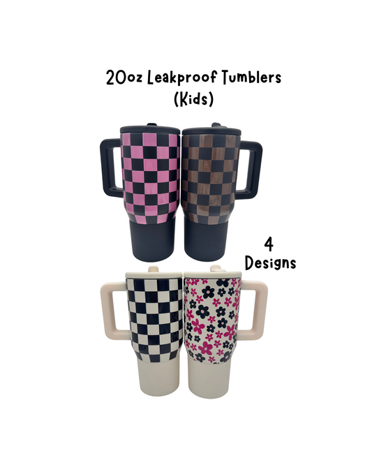 20oz Kids Leak Proof Tumblers -UV Screen Printed with Rubber Bottom- Checkered, Floral