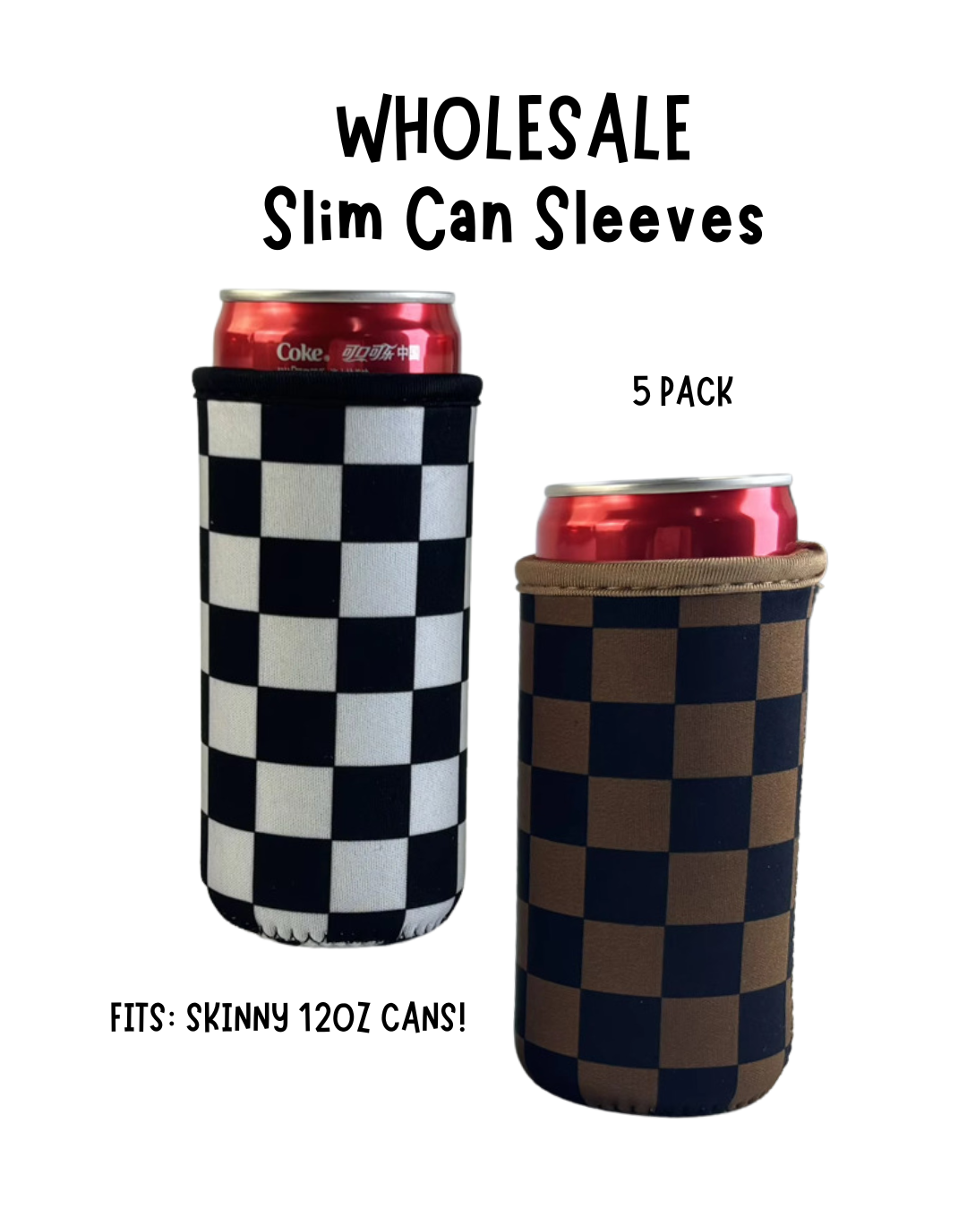 Ships by 12-15! WHOLESALE 12oz Slim Can Sleeves -5pc Pack - Sweat Proof - Fits Energy Drink, Beer + More