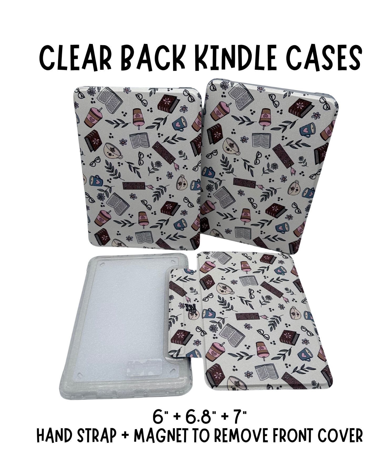 Kindle Case 7" - Paperwhite 12th Gen 2024 + Colorsoft Clear Back - Books & Coffee Design