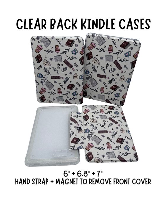Kindle Case 7" - Paperwhite 12th Gen 2024 + Colorsoft Clear Back - Books & Coffee Design