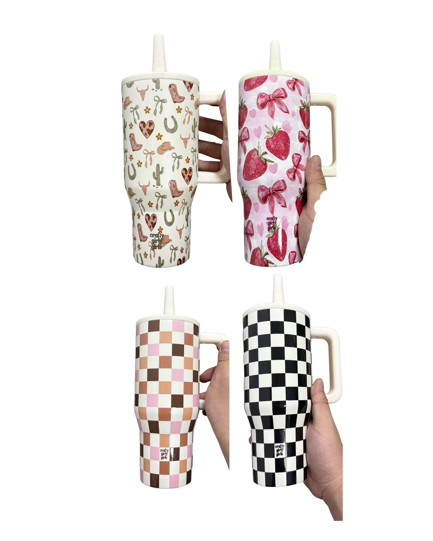 32oz Leak Proof Tumblers - UV Screen Printed - Checkered, Floral, Western, Bows, Fall & Christmas